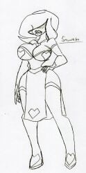 1girls anthro big_lips_no_eyes bimbo cleavage da-fuze hand_on_hip high_heel_boots huge_ass huge_breasts lips long_hair no_eyes pelvic_curtain pencil_(artwork) smoochbo thick_lips thick_thighs traditional_media_(artwork) wide_hips