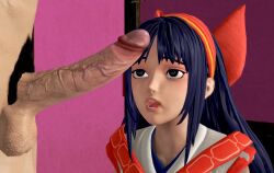 1boy 1girls 3d ainu_clothes big_penis female hair_ribbon hi_res huge_cock long_hair male nakoruru nude open_mouth penis penis_awe ponhiki purple_eyes purple_hair samurai_shodown snk