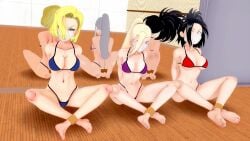 3d 3d_hentai_beauties 3girls android_18 animated arms_behind_back ass barefoot bikini black_hair blonde_hair blue_bikini blue_eyes bondage bouncing_breasts bound bound_ankles bound_wrists breasts cleavage cloth_gag collarbone crossed_legs crossover dragon_ball dragon_ball_z female female_only gag gagged grey_eyes highres improvised_gag ino_yamanaka large_breasts legs long_hair medium_breasts mirror mirror_image momo_yaoyorozu multiple_girls my_hero_academia naruto naruto_shippuden navel over_the_nose_gag ponytail purple_bikini red_bikini shepirotcloud short_hair sitting struggling swimsuit tagme thighs underboob video webm