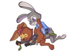 2girls anthro carrot crossover disney female female/female female_only furry judy_hopps minum one_eye_closed open_mouth prostokvashino pussy rabbit soyuzmultfilm tama-tama tongue transparent_background vaginal_insertion zootopia