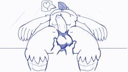 animated anthro avian balls breath_of_the_wild disembodied_hand fondling foreskin genitals heart hi_res kass_(tloz) lying male male_only nintendo on_back penis rito solo speence_(artist) spreading the_legend_of_zelda