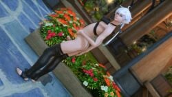 2023 3d alphinaud_leveilleur background black_dress black_nails feet femboy final_fantasy_xiv girly posing stirrup_legwear tagme