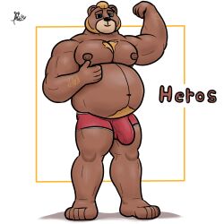 alanottaviano anthro barazoku bear belly brown_bear brown_body brown_fur bulge clothing detailed_bulge fur genital_outline grizzly_bear hi_res male mammal musclegut muscular muscular_male overweight overweight_male penis_outline solo underwear ursine