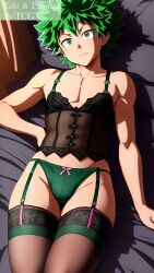 1boy ai_generated black_lingerie femboy girly izuku_midoriya male_only midoriya_izuku my_hero_academia stockings thechronicgamer trap