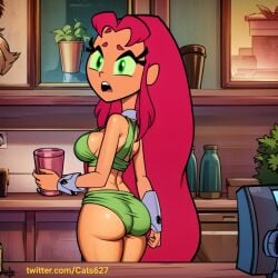 1girls ai_generated ass ass_focus big_breasts big_butt booty cafe cartoon_network cats62 dat_ass dc iced_latte_with_breast_milk koriand'r meme pink_hair stable_diffusion starbucks starfire teen_titans teen_titans_go