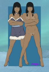 1boy 1girls avatar_legends brother_and_sister clothed_male_nude_female crossdressing desna eska female femboy feminine_male high_heels innie_pussy male native_american_male nude_female pubic_hair sleeveless_dress the_legend_of_korra twins undrsydr water_tribe