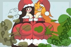 2girls ass brap brappycatty christmas christmas_clothing christmas_outfit fard fart fart_fetish farting farting_at_viewer farts fetish gassy green_gas nerd_and_jock_(webcomic) olga_(nerd_and_jock) santa_costume santa_hat sunniefunnie tiger_(nerd_and_jock) yoshizilla