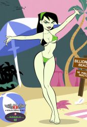 1girls accurate_art_style big_breasts bikini black_hair breasts cameltoe disney disney_channel ear_piercing female green_eyes hairband happy_female kim_possible large_ass large_breasts legs_together long_legs looking_at_viewer midriff navel nipple_bulge partially_visible_vulva patreon_username phillipthe2 pokies shego sleekette slim_legs smiling_at_viewer standing string_bikini thick_thighs thigh_gap thin_arms thin_female thin_legs wide_hips