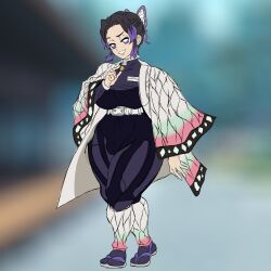 1girls big_breasts black_hair breast_press breasts breasts_bigger_than_head demon_slayer eyebrows eyebrows_raised female female_only front_view hips_wider_than_shoulders huge_breasts kimetsu_no_yaiba kochou_shinobu large_breasts legs looking_at_viewer multicolored_hair popstepx purple_eyes purple_hair pussy pussy_visible_through_clothes showing_teeth smaller_female smile smiling solo standing thick thick_ass thick_legs thick_thighs thighs tight_clothes tight_clothing voluptuous voluptuous_female wide_hips