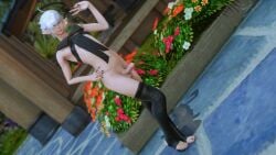 2023 alphinaud_leveilleur background black_dress black_nails feet femboy final_fantasy_xiv girly posing stirrup_legwear tagme