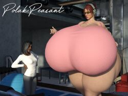 2girls 3d big_breasts breasts female headphones huge_breasts hyper hyper_breasts larger_female massive_breasts polakpeasant size_difference smaller_female thick_thighs