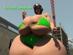 2girls 3d big_breasts bikini breasts ela_(rainbow_six) female female_only giantess gigantic_breasts green_bikini huge_breasts hyper hyper_breasts hyper_hips hyper_thighs polakpeasant rainbow_six rainbow_six_siege size_difference thick_thighs