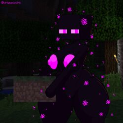 areola ass big_butt black_body breasts digital_media_(artwork) enderman enderwoman female front_view genitals grass hi_res holding_object humanoid microsoft minecraft mojang nude outside particles pixel_(artwork) plant purple_areola purple_eyes purple_sclera pussy sand solo standing thick_thighs torch tree water xbox_game_studios xmelomor24x