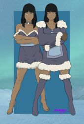 1boy 1girls avatar_legends brother_and_sister clothed_female clothed_male crossdressing desna eska female femboy feminine_male high_heels male native_american_male sleeveless_dress the_legend_of_korra twins undrsydr water_tribe