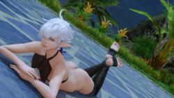 2023 alphinaud_leveilleur background black_dress black_nails feet femboy final_fantasy_xiv girly posing stirrup_legwear tagme