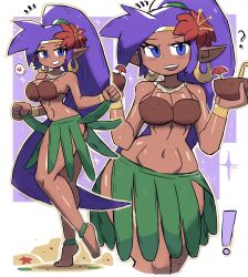 1girls big_breasts blue_eyes cleavage coconut_bra dark-skinned_female dark_skin eyebrows female female_only grass_skirt hula looking_at_viewer navel ponytail purple_hair shantae shantae_(character) solo tony_welt wide_hips