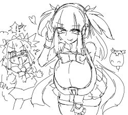 character_request cleavage huge_breasts monochrome sketch surprised teeku