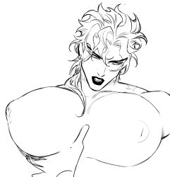 1boy birthmark dio_brando gay huang_lia joestar_birthmark jojo's_bizarre_adventure large_pectorals lipstick long_hair makeup male male_focus male_lactation milk monochrome muscular muscular_male nipples open_mouth pectorals scar scar_on_neck stardust_crusaders