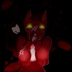 black_hair cum_in_mouth cum_on_breasts cum_on_face demon hentai horns meru meru_succubus paizuri red_skin succubus sucking_penis tongue_out