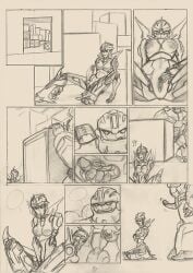 1boy 1girls almond arcee arcee_(prime) bulkhead comic comic_page female jerking male masturbation monochrome page_1 penis pussy robot robot_boy robot_girl sketch straight transformers transformers_prime wip