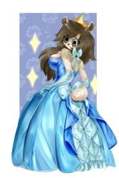 anthro big_breasts blue_dress blue_eyes breasts brown_hair crown dress female furry humanoid long_hair pkbunny pkrabbithole psibunny tagme