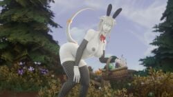 1girls 3d bent_over big_breasts blizzard_entertainment bunny_ears bunny_girl draenei easter elly_(draenei) morilymory original_character solo stockings thick_thighs warcraft white_hair world_of_warcraft