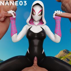 1girls 3boys 3d cowgirl_position cum double_handjob ejaculation epic_games female female_domination femdom fortnite fortnite:_battle_royale gwen_stacy handjob male marvel marvel_comics mask masked masked_female multiple_boys nane03 penis pov small_penis_humiliation spider-gwen spider-man:_across_the_spider-verse spider-man_(series) submissive submissive_male suit tagme