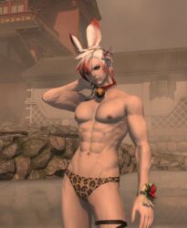 abs athletic_male bunny_boy final_fantasy final_fantasy_xiv male muscular_male odd_eyes veins viera