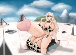 1futa ball_bra cow_bikini cow_print cum excessive_cum futa_giantess futanari giantess herm hyper_balls hyper_genitalia hyper_penis ineffective_loincloth intersex macro mostly_nude shamziwhite solo tagme