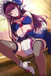 1girls abdl bangs bare_midriff bare_thighs blush breasts diaper elbow_gloves female female_only fire_emblem fire_emblem_engage fishnet_legwear fishnets gloves high_heels indoors infantilism ivy_(fire_emblem) large_breasts lilith-fetish long_hair looking_at_viewer midriff nintendo on_table open_mouth pink_eyes purple_hair sitting smile solo table thick_thighs thighhighs thighs very_long_hair