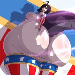 1girls american_flag_bikini ass_bigger_than_head ass_bigger_than_torso enormous_ass huge_breasts hyper hyper_ass indie_virtual_youtuber looking_back okioppai saavlewd short_hair snake_girl solo_female tagme tail virtual_youtuber