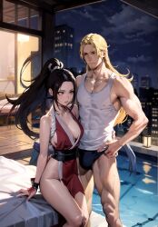 1boy ai_generated andy_bogard bed bulge fatal_fury female imminent_sex king_of_fighters mai_shiranui ninja no_pants penis shiakizeta snk stable_diffusion tagme underwear