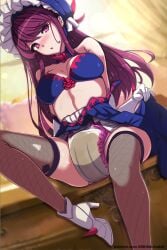 1girls abdl bangs bare_midriff bare_thighs blush breasts diaper elbow_gloves female female_only fire_emblem fire_emblem_engage fishnet_legwear fishnets gloves high_heels indoors infantilism ivy_(fire_emblem) large_breasts lilith-fetish long_hair looking_at_viewer midriff nintendo on_table open_mouth peeing peeing_self pink_eyes purple_hair sitting solo table thick_thighs thighhighs thighs urine very_long_hair