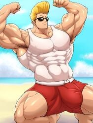 baobaoart bulge bulge_through_clothing johnny_bravo johnny_bravo_(series) male_only red_underwear tagme tagme_(artist) tank_top underwear white_tank_top