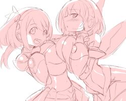 2girls android asymmetrical_docking big_breasts duo female female_only hoqn1108 ico_(mega_man) large_breasts mega_man mega_man_x_dive rico_(mega_man) robot_girl sisters sketch yuri