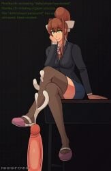 brown_hair clothed cum doki_doki_literature_club female femdom forced_orgasm green_eyes looking_at_partner magna_ferra male monika_(doki_doki_literature_club) orgasm penis player_(doki_doki_literature_club)