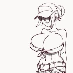 animated animated animated big_breasts black_and_white booty_shorts breasts crocodraws female jumping midriff oc original original_character short_hair shorts smile smiling solo solo_female thighs