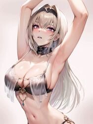 1girls absurd_res ai_generated armpits belly_dancer bianca:_stigmata_(punishing:_gray_raven) bianca_(punishing:_gray_raven) blush choker close-up female long_hair mascara punishing:_gray_raven purple_eyes robot_girl silver_hair solo