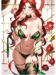 braw flowers green_eyes red_hair rose_in_hair