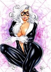 1girls 2023 black_cat_(marvel) ed_benes_studio felicia_hardy female female_only hi_res huge_breasts lanio_sena latex_suit long_hair marvel marvel_comics seductive_look skin_tight solo solo_female solo_focus spider-man_(series) victim_official white_hair