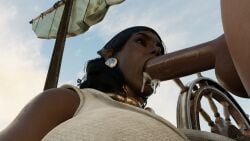 1boy 1girls blowjob cum cum_drip cum_in_mouth dark-skinned_female dark-skinned_male dragon_age dragon_age_2 dragon_age_origins eye_contact gold gold_jewelry isabela isabela_(dragon_age) jewelry necklace on_knees penis pirate ship ship_deck sucking sucking_penis