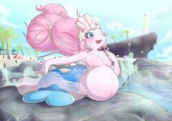 absurd_res anthro beach belly big_belly darlondemonic female generation_7_pokemon hi_res humanoid nintendo pokemon pokemon_(species) pregnant primarina seaside singing solo