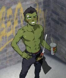 beast_boy beast_boy_(young_justice) betm boner cum cum_blast cumming dc dc_comics erection garfield_logan gay gay_sex green_body green_eyes green_hair green_skin male male_only sweat sweating sweaty sweaty_body yaoi young_justice young_justice:_outsiders