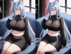 1girls adult ai_generated ass_expansion bbw belly belly_bulge belly_button belly_expansion belly_inflation big_areola big_ass big_belly big_breasts big_butt big_nipples black_nails blue_hair blush boobs breast_expansion breasts cat_ears cat_tail catgirl chubby comic eye_contact fat fat_ass fat_butt female female_focus female_only fit goth inflated_belly large_breasts long_hair love_handles navel nipple_bulge nipples nipples_visible_through_clothing oc original_character pov pussy pussy_juice sequence sitting stomach story stuffed_belly stuffing sweat tall thick_thighs thigh_expansion thigh_gap thighs tight_clothes tight_clothing tight_fit tight_pussy tongue weight_difference weight_gain wet wide_hips yellow_eyes