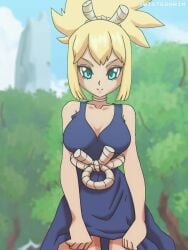 1girls :3 alternate_version_available animated blonde_hair blue_eyes breasts cleavage color colored dr.stone dress dress_lift female kohaku_(dr.stone) no_sound outdoors panties shorter_than_10_seconds shorter_than_30_seconds solo tagme twistedgrim video