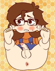 1futa 5_toes anus asshole balls ballsack big_ass bizabizow blush blushing brown_eyes brown_hair butthole chibi ear_ring feet futa_sans_pussy futanari glasses keq_(artist) nails painted_nails painted_toenails penis solo testicles toenails vein veiny_penis yellow_nails yellow_toenails youtube youtuber