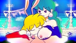 1boy 2girls akane_(parodius) animated ass assisted_fellatio blonde_hair breast_grab breasts bunnysuit cleavage collaborative_paizuri cowgirl_position cum cum_in_pussy cum_on_face deepthroat doggy_style double_paizuri edit fake_animal_ears fellatio ffm_threesome green_hair hikaru_(parodius) hmv inverted_paizuri leotard leotard_aside longer_than_30_seconds longer_than_one_minute minus8 mp4 multiple_girls music naked nude paizuri parodius parodius_animation_(minus8) penis pussy reverse_paizuri sex sound synced_to_music tagme teamwork vaginal_penetration video