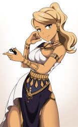 1girls armband beauty_(pokemon) beauty_(pokemon_sm) blonde_hair bracelet brown_eyes choker crossover crossover_cosplay dancer dancer_(three_houses) dancer_outfit earrings female female_only fire_emblem fire_emblem:_three_houses jewelry medium_breasts nintendo npc_trainer pokemon pokemon_sm tan_body vivivoovoo