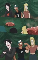 bara barakando barely_clothed gravity_falls lee_(gravity_falls) male_only muscle_growth nate_(gravity_falls) no_visible_genitalia partially_clothed robbie_valentino straight_hair