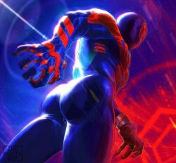 1boy ass_focus latino male male_focus male_only marvel marvel_comics miguel_o'hara muscles muscular muscular_male no_visible_genitalia solo solo_male spider-man spider-man:_across_the_spider-verse spider-man:_into_the_spider-verse spider-man_(series) spider-man_2099 superhero thefuzzyaya uncensored